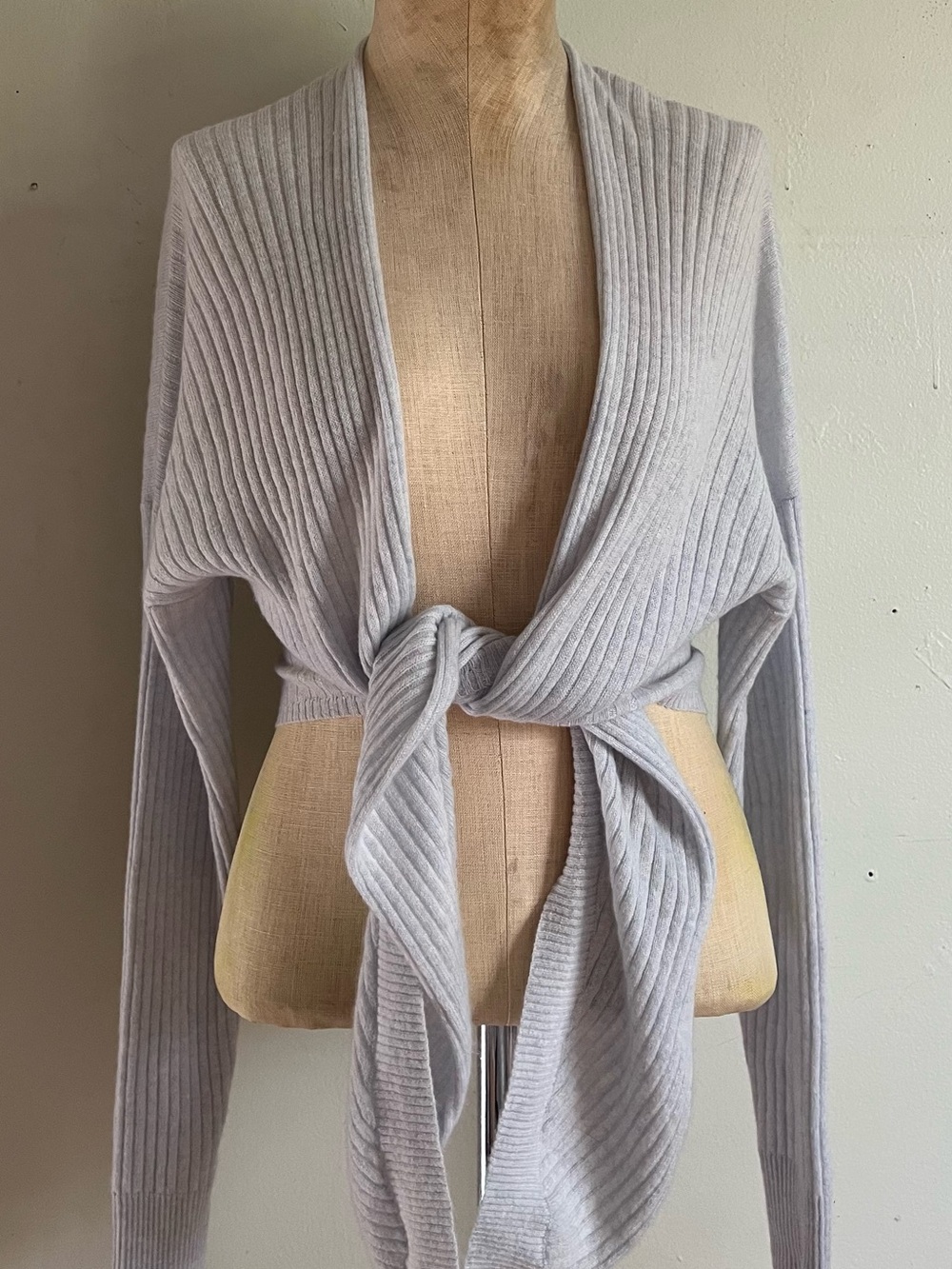 Autumn Cashmere Light Gray Ribbed Tie-Front Cardigan